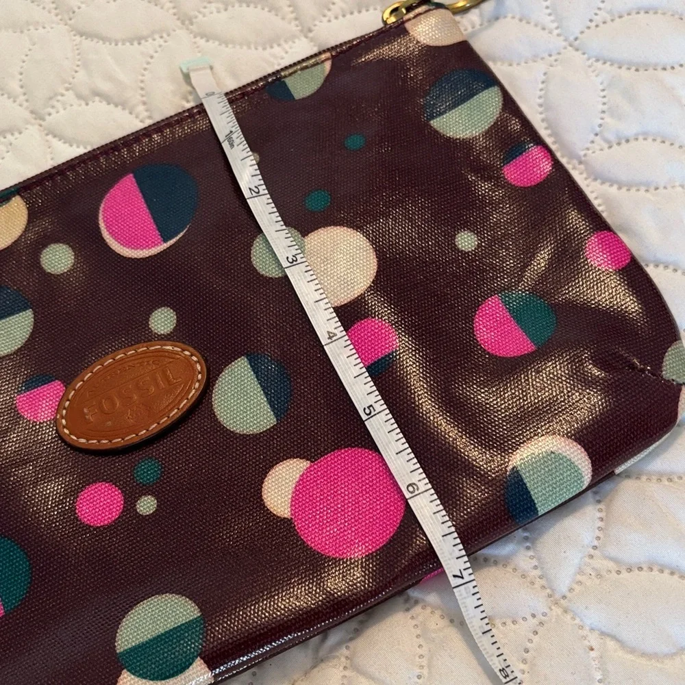 Fossil Brown Polka Dot Cosmetic Bag 11 x 9 in